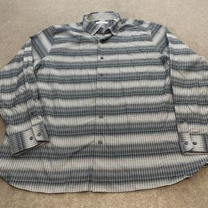 Tommy Bahama Shirt Men's XLT Gray‎ Striped Silk Cotton Stretch Long Sleeve Logo